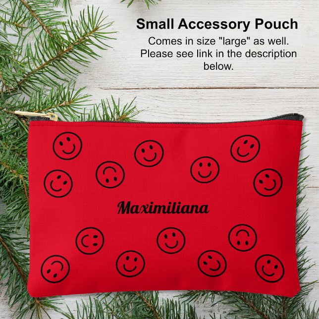 Happy Faces Black on Red-SMALL Accessory Pouch (Small Accessory Pouch - Happy Faces Black on Red by Leapfroglisics Shop)