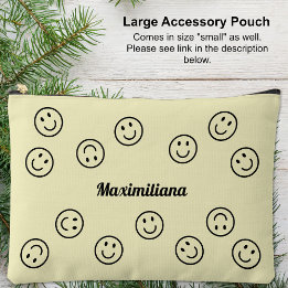 Happy Faces Black on Yellow- LARGE Accessory Pouch