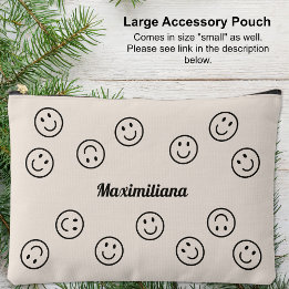 Happy Faces Charcoal Cement- LARGE Accessory Pouch