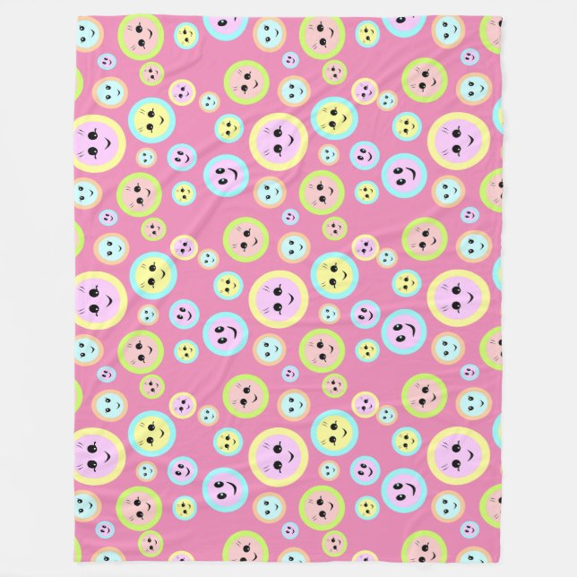 Happy faces in pastel - fun and cute  fleece blanket (Front)