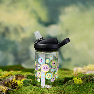 Happy faces in pastel - fun and cute kids water bottle