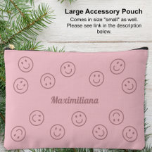 Happy Faces Pink on Pink - LARGE Accessory Pouch