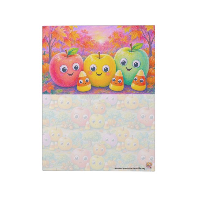 Happy Fall Apples and Candy Corn Notepad (Rotated)
