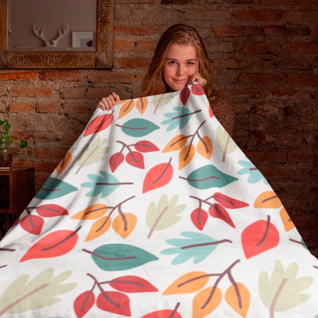 Happy Fall Autumn colourful leaves pattern Fleece Blanket (Creator Uploaded)