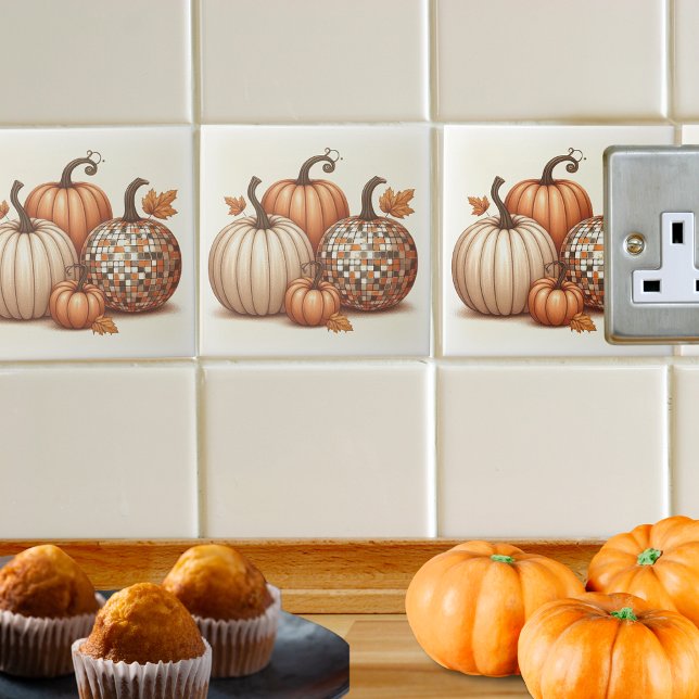 Happy Fall Autumn colourful Pumpkins Tile (Happy Fall Autumn colorful Pumpkins Ceramic Tile)