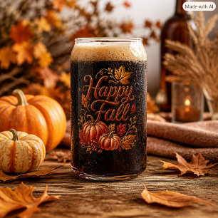 Happy Fall Autumn Editable Seasonal Gift Can Glass