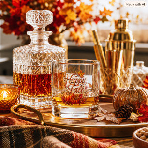 Happy Fall Autumn Editable Seasonal Gift Whiskey Glass