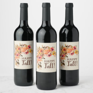 Happy Fall! Autumn Floral Swag Wine Label