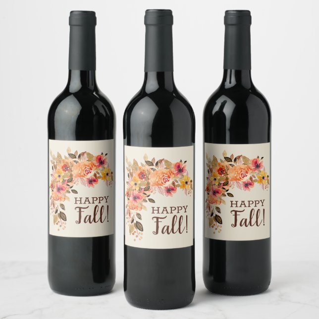 Happy Fall! Autumn Floral Swag Wine Label (Bottles)