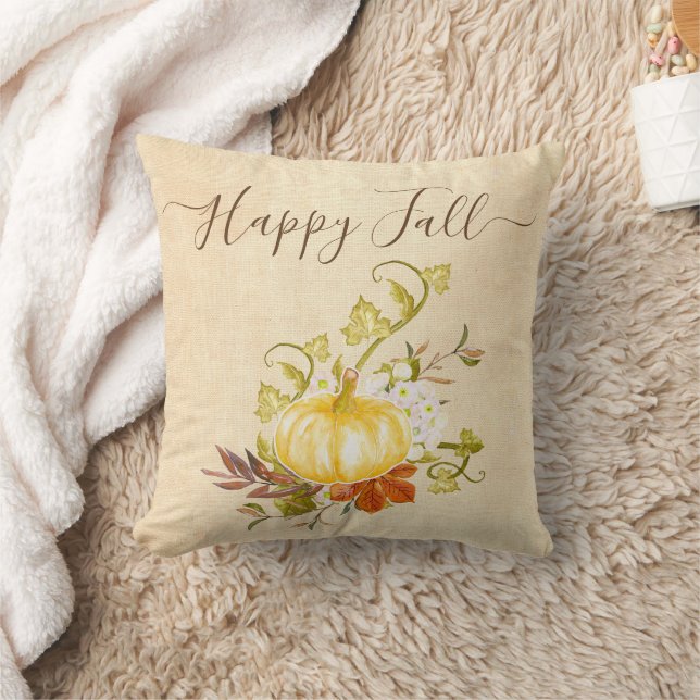 Happy Fall | Autumn Leaves and Pumpkin Cushion (Blanket)