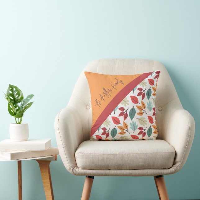 Happy Fall Autumn personalised leaves pattern Cushion (Chair)