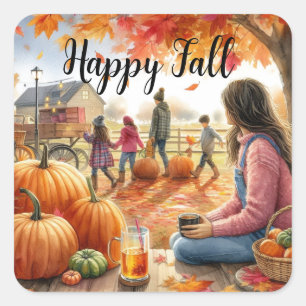 Happy Fall  Autumn Pumpkins  Square Sticker