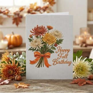 Happy Fall Birthday Autumn Mum Flowers Floral  Card