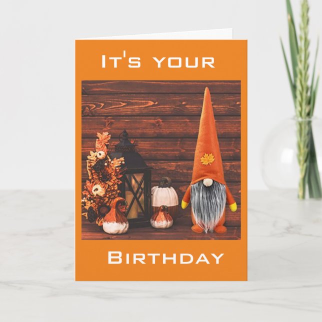 HAPPY FALL BIRTHDAY FROM CUTE GNOME HOLIDAY CARD (Front)