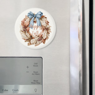Happy Fall Blue Ribbon Leaves Wreath Magnet