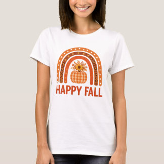 Happy Fall Boho Rainbow Leopard Pumpkin Autumn T-Shirt