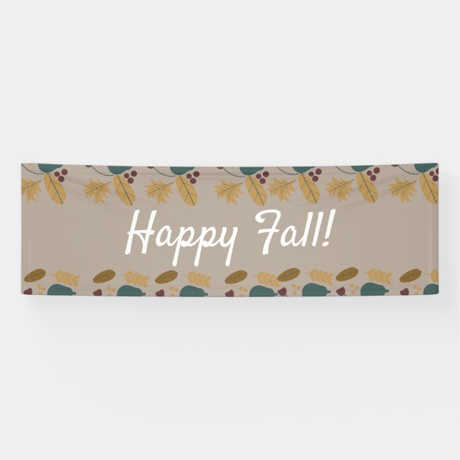 Happy Fall Brown Greenery Leaf Border Banner (Horizontal)