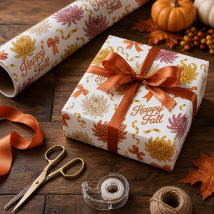 Happy Fall Chrysanthemum Autumn Floral Mums Wrapping Paper