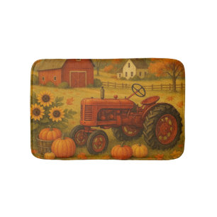 Happy fall classic tractor and farm bath mat