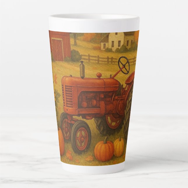 Happy fall classic tractor and farm latte mug (Front)