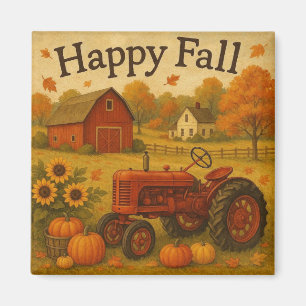 Happy fall classic tractor and farm magnet