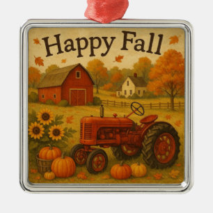 Happy fall classic tractor and farm metal tree decoration