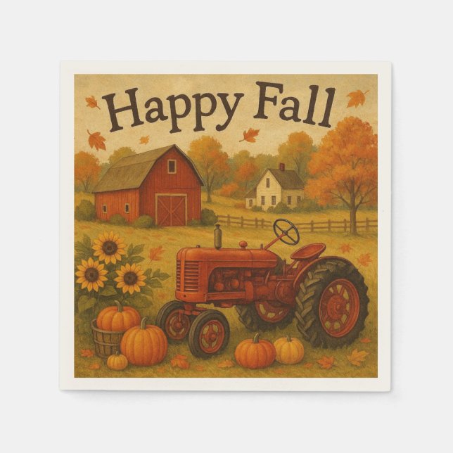 Happy fall classic tractor and farm napkin (Front)
