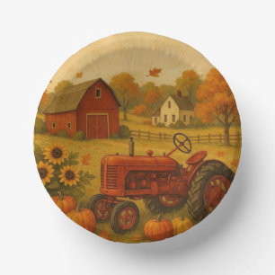 Happy fall classic tractor and farm paper plate