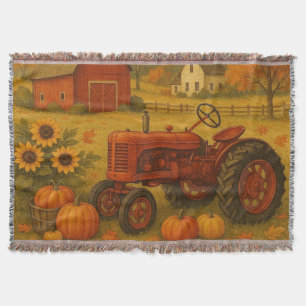 Happy fall classic tractor and farm throw blanket