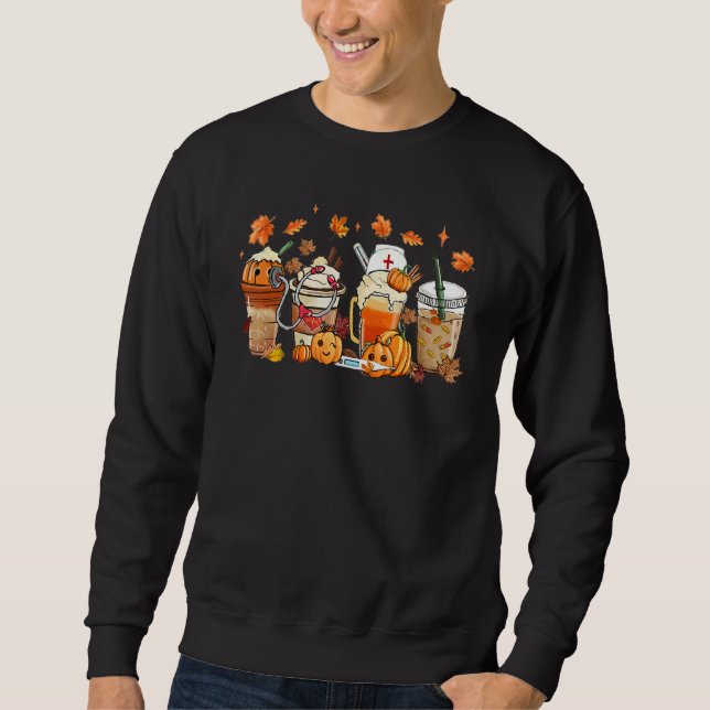 Happy Fall Coffee Latte Cups Stethoscope Autum Lea Sweatshirt (Front)