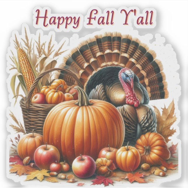 Happy Fall Cornucopia Pumpkin Turkey  (Front)