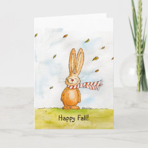 Happy Fall - Cute Autumn Greetings with Bunny in t Card