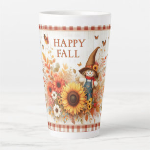 Happy Fall Cute Folk Art Scarecrow and Autumn  Latte Mug