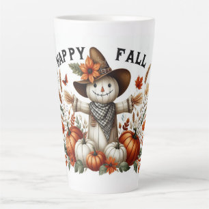 Happy Fall Cute Scarecrow and Autumn Foliage Latte Mug