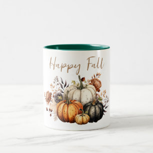 Happy Fall Flowers and Pumpkins Watercolor Autumn Two-Tone Coffee Mug