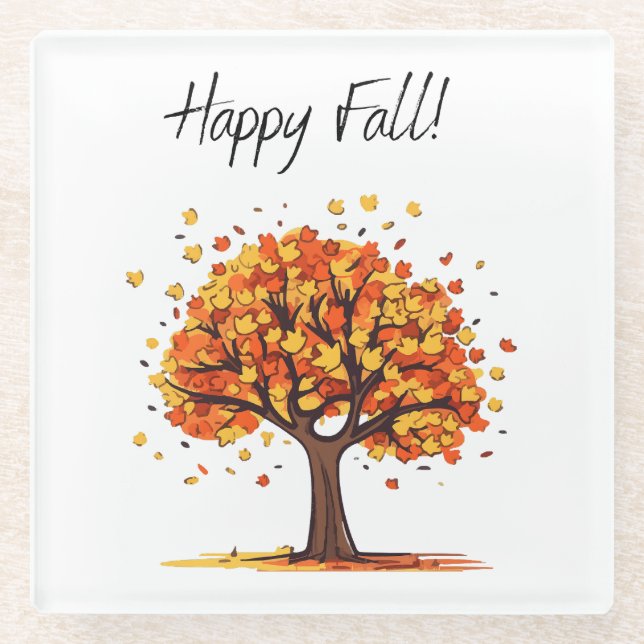 Happy Fall! Glass Coaster (Front)