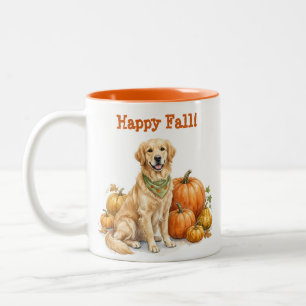 Happy Fall Golden Retriever Autumn Gift Dog Lovers Two-Tone Coffee Mug