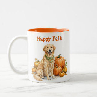 Happy Fall Golden Retriever Autumn Gift Dog Lovers Two-Tone Coffee Mug