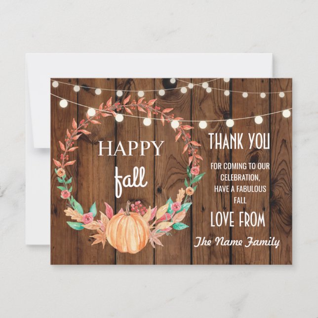 Happy Fall Harvest Festival Pumpkin Thank you Card (Front)