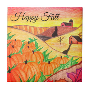 Happy Fall Harvest Folk Art Tile
