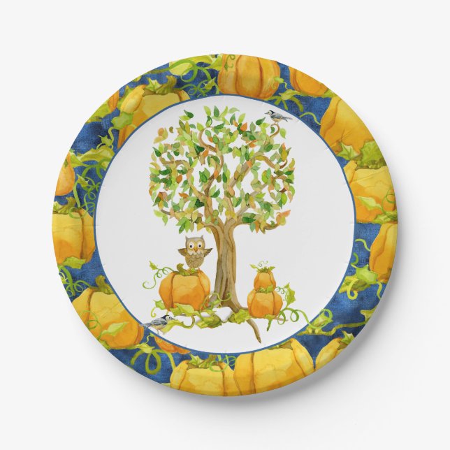 Happy Fall Harvest Halloween Party Pumpkin Patch Paper Plate (Front)