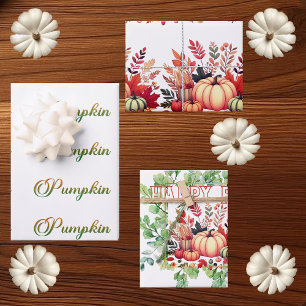 Happy Fall Little Pumpkin Greenery Wreath Party Wrapping Paper Sheet