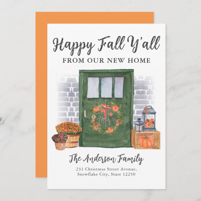 Happy Fall New Home Door Pumpkin Holiday Moving Announcement (Front/Back)