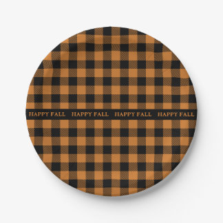 happy fall orange black pattern paper plate