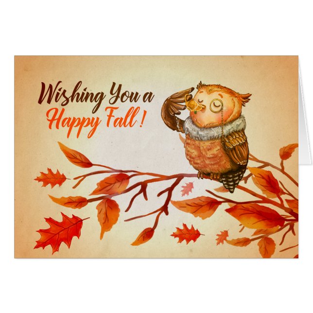 Happy Fall Owl Greeting Card (Front Horizontal)