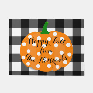 Happy Fall Pumpkin and Gingham Door Mat