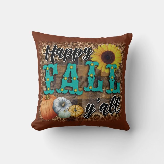 Happy Fall Pumpkin Flower Elegant Cotton 16"X16 Cushion (Front)