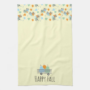 Happy Fall Pumpkin In Wagon Pattern Tea Towel
