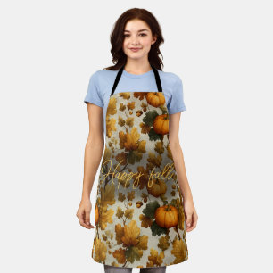 Happy Fall Pumpkin Leaves Design Apron