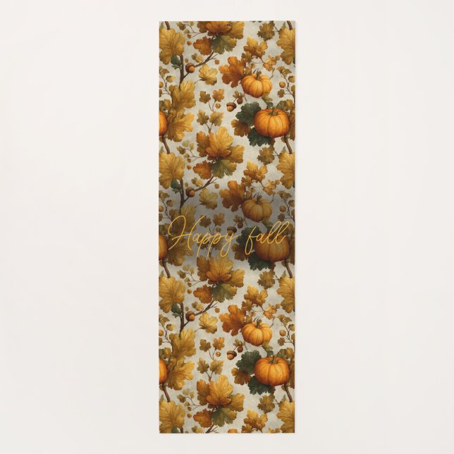 Happy Fall Pumpkin Leaves Design Yoga Mat (Back)